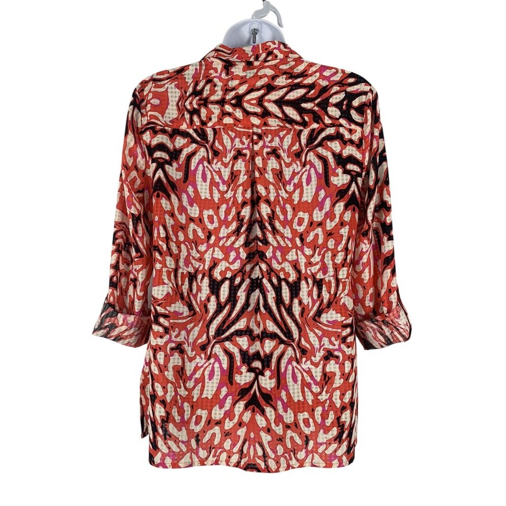 Womens Button-Up Blouse Long Sleeve Animal Print Polyester Red Black Size Small - Picture 5 of 12
